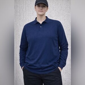 Tasso Elba Long-Sleeve Polo – Navy, Size L (Men’s Classic Fit)
